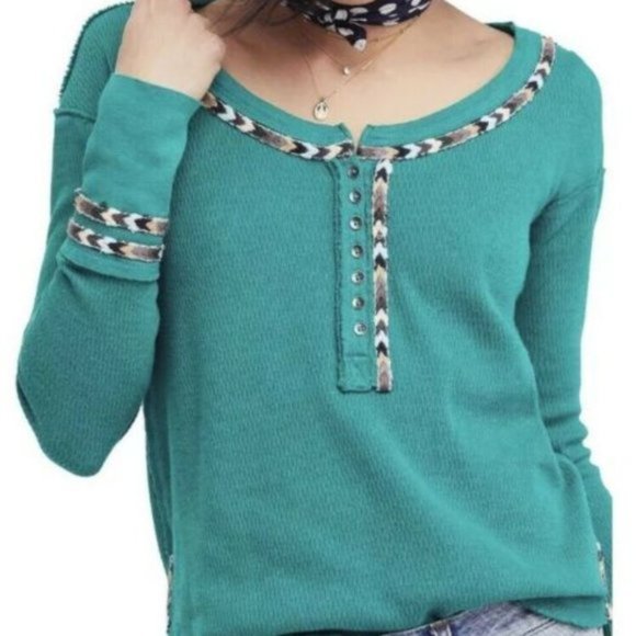 NWT Free People Henley Thermal Long Sleeve Button - Picture 5 of 8